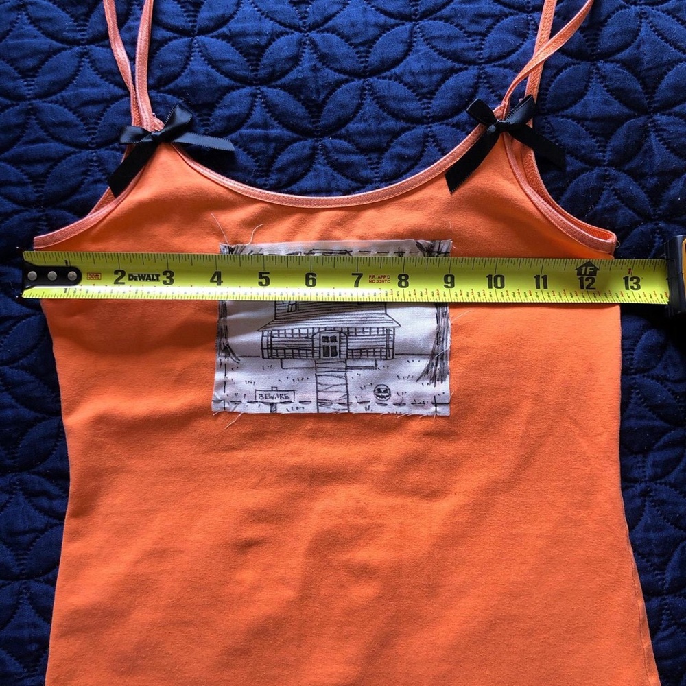 Upcycled Orange Halloween monster house patch camisole tank top with bows - Picture 3 of 7